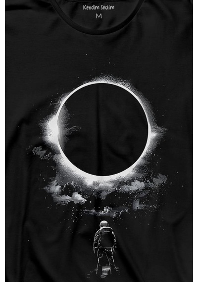 Ay Üzerinde Kara Delik Dünyaya Abkan Astronot Cosmos Uzun Kollu Tişört Baskılı T-shirt 001