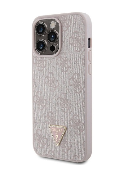Apple Uyumlu iPhone 15 Pro Max Kılıf Guess Lisans Pu Deri Taşlı Üçgen Logo 4g Desen Strass Siyah