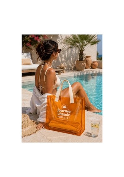 Hig Home Su Geçirmez Şeffaf Plaj Çantası Büyük Boy Kadın Deniz Havuz Omuz Çantası Pvc Şeffaf Çanta Beach Bag Turuncu