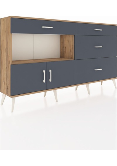 Arges Konsol Tek Raflı 4 Çekmeceli 2 Kapaklı 176x30x99 Çam-antras Çam-antrasit