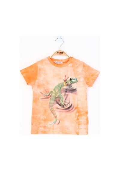 Toontoy Kids Toontoy Erkek Çocuk Batik Desenli Kertenkele Baskılı Tişört Turuncu
