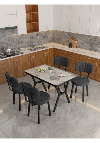 Azra 70x110cm Efes Mutfak Masası, Mutfak Masası Takımı, Yemek Masası, 4 Antrasit Sandalye Antrasit