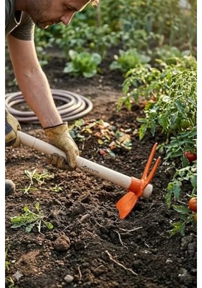 Dayanıklı Metal Saplı Bahçe Çapası, Ergonomik Ahşap Sap, Toprak Havalandırma Aracı