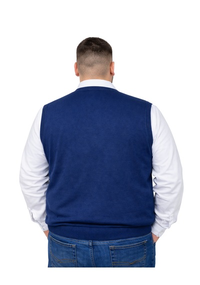 Battalmoda Erkek Büyük Beden İndigo V Yaka Süveter 3xl-4xl-5xl-6xl