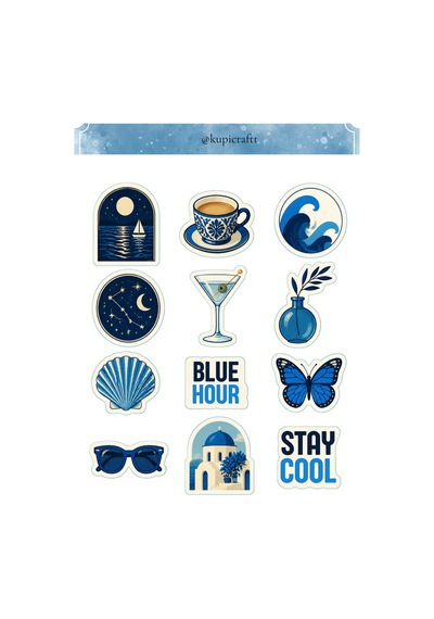 Blue Aesthetic Sticker Set - Mavi Temalı Etiket Seti Ajanda Scrapbook Journal - 933948585 Diğer