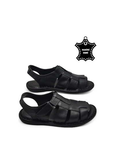 Magic Shoes Hakiki Deri Ortopedik Erkek Sandalet Siyah-22