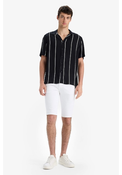 DeFacto Regular Fit Apaş Yaka Çizgili Yazlık Kısa Kollu Gömlek E2559AX25SMBK81
