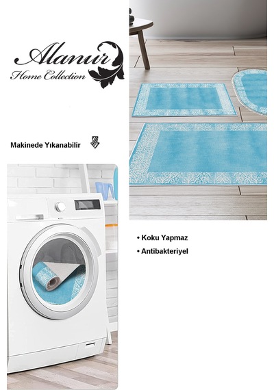 Dekoreko Kaymaz Taban Djt 3 Lü Banyo Paspas Takımı Trend Karışık Modern 1460 Mavi