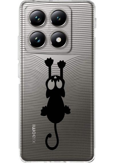 Xiaomi Mi 14t İle Uyumlu Çizgi Kedi Baskılı Tasarım Kamera Korumalı Şeffaf Silikon Kılıf Şeffaf