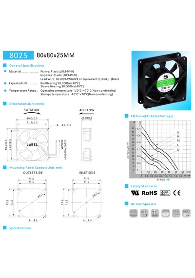 12v 80x80 Hengtai Fan 3 Pin
