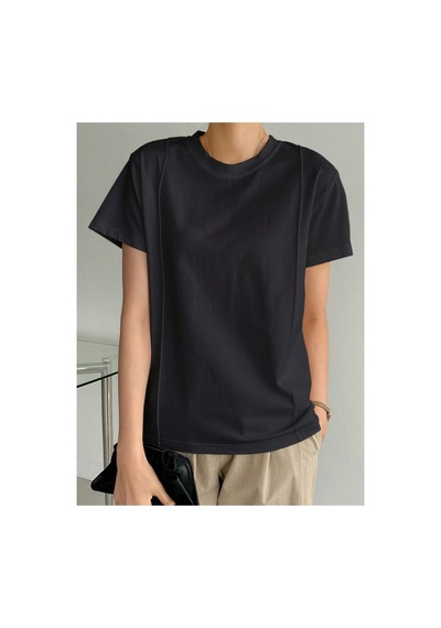 Cool Tarz Kadın Basic Ön Çizgi Detaylı Bisiklet Yaka Tişört Rahat Kalıp Günlük T-shirt Siyah Siyah