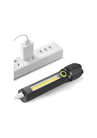 10w Çelik Kasa Zoom Özellikli Usb Şarjlı El Feneri Siyah