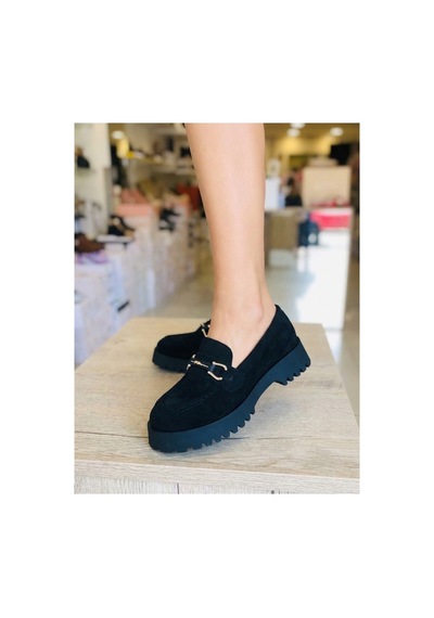 Punto Ac572512 Süet Loafer Tokalı Günlük Kadın Ayakkabı Siyah