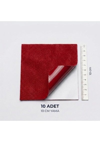 Halfart Kendinden Yapışkanlı Alcantara Tamir Yaması 10x10 Cm 10 Adet Süet Kumaş Deri Koltuk Araba Onarım Yaması Kırmızı