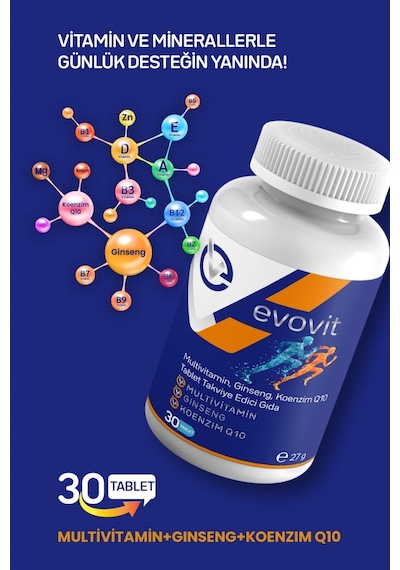 Evo Pharma Evovit Multivitamin Ginseng Koenzim Q10 Takviye Edici Gıda 30 Tablet