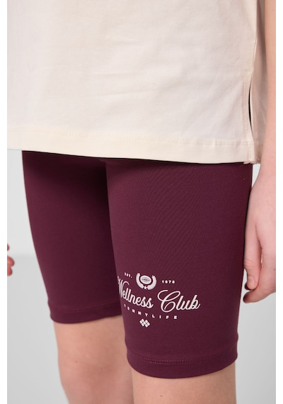 Tommylife Ekru-bordo Pamuklu O Yaka Standart Fit Baskılı Kız Çocuk Tayt Takım - 75190 Ekru