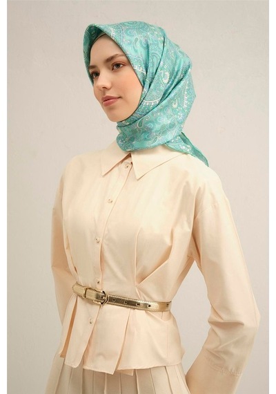 Armine Desenli Saf Ipek Sura Eşarp 9304-20 Yeşil