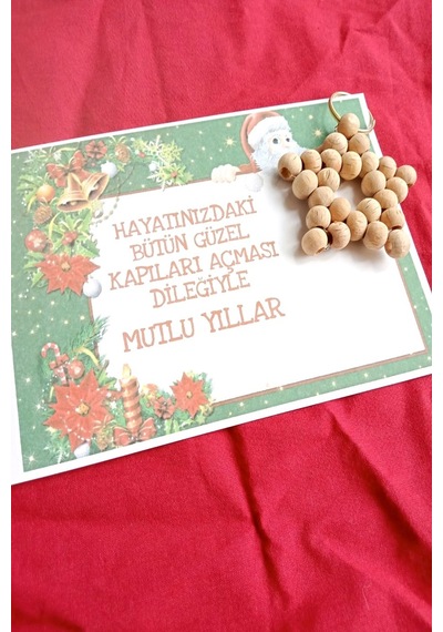 25 Adet Naturel Yıldız Anahtarlık - Ahşap Yıldız - Noel Baba Kart