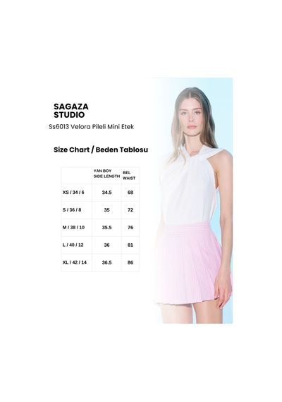 Sagaza Studio Ss6013 Pileli Mini Etek Pembe