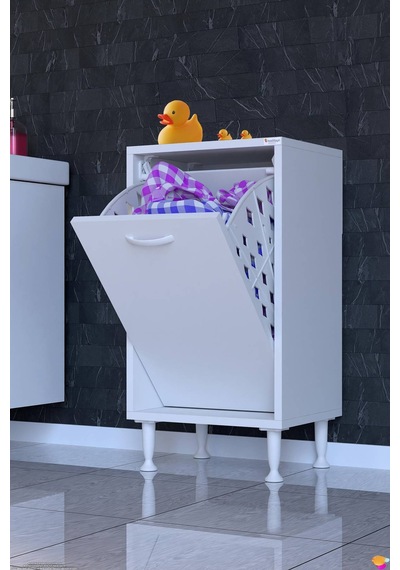 Söke 40 Cm 1 Gözlü Kirli Çamaşır Sepetli Çok Amaçlı Banyo Dolabı Beyaz