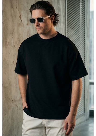 Tonny Black Kalın Kumaş Oversize T-shirt Erkek Siyah T-shirt Tbtshrt005