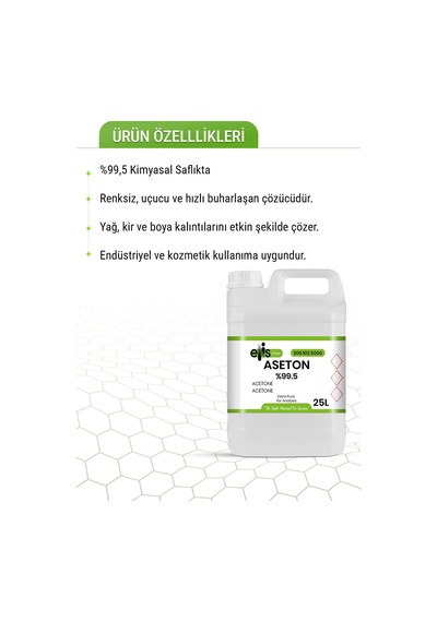 Aseton %99,5 Kimyasal Saflıkta 25 Litre Diğer