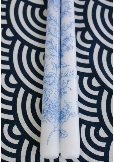 Blue Blanc Rose Desenli 2'li Şamdan Mumu Mavi