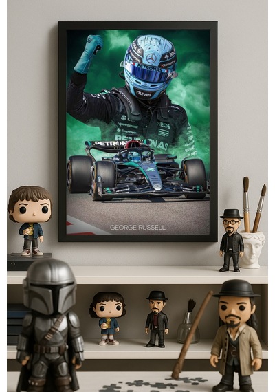 George Russell Siyah Ahşap Çerçeveli Poster, Dekoratif Formula 1 Duvar Tablosu