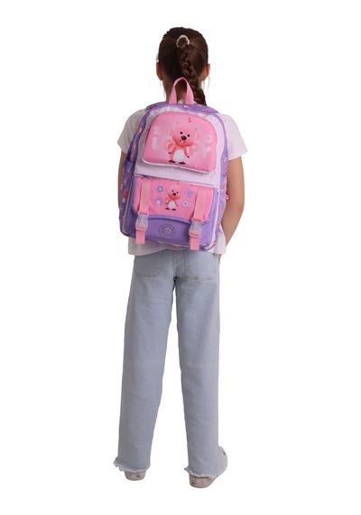 Kaukko Kids Dört Bölmeli Kız Çocuk Loopy Baskılı Lila - Pembe Okul Sırt Çantası - L5303 Çok Renkli