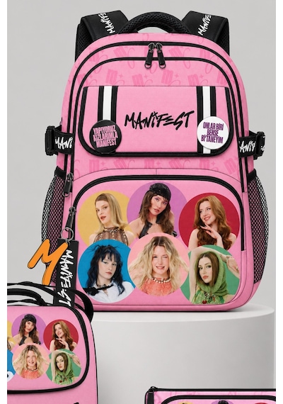 X Dekomus Lisanslı Manifest Toz Pembe Collection Okul Çantası,beslenme Çantası Ve Kalem Çantası Seti Altın