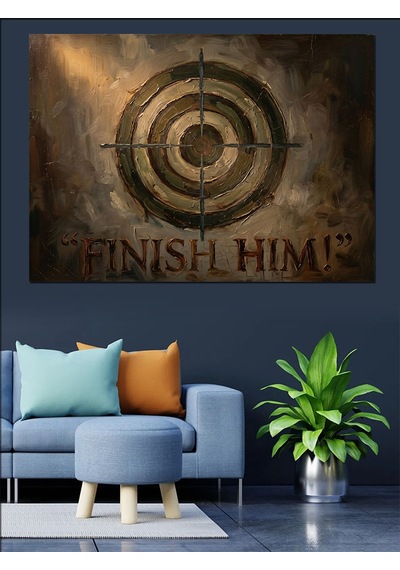 Finish Him Yazılı Hedef Tahtası Dekoratif Kanvas - Mdf Ahşap Tablo
