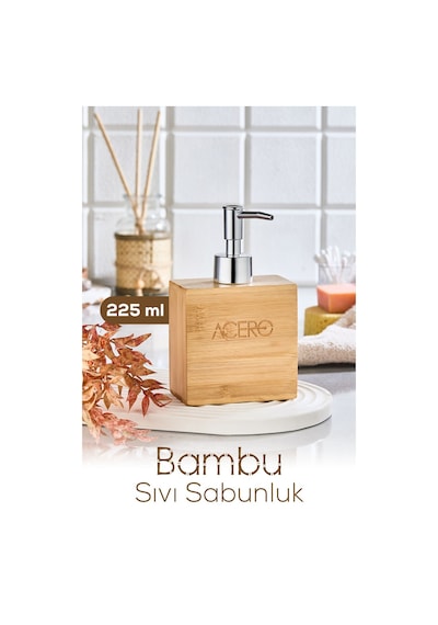 Vienev Bambu Dikdörtgen Sıvı Sabunluk Krom Pompalı 225 Ml Çok Renkli