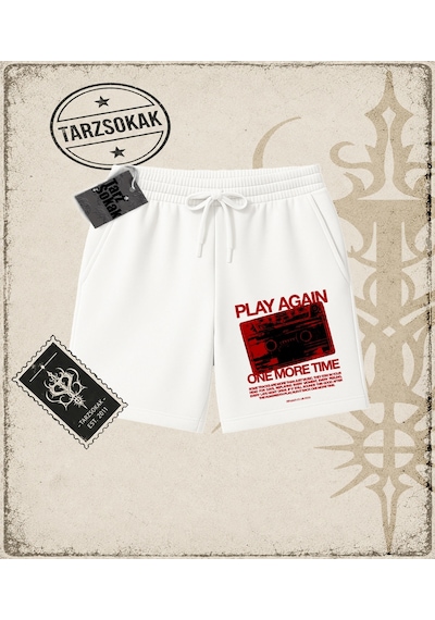 Tarzsokak Gotik & Grunge Streetwear Play Agaın Unisex Şort Beyaz