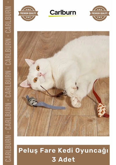 Petshop Isırmaya Dayanıklı Kaliteli Kumaş İnteraktif Darbe Dirençli Peluş Fare Kedi Oyuncağı 3 Adet