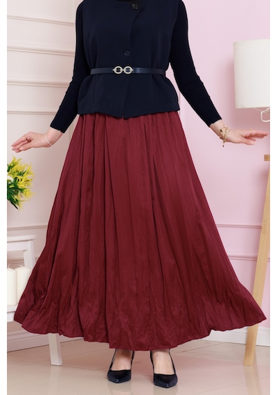Sevitli Beli Lastikli Kraş Etek-bordo-4686 Bordo