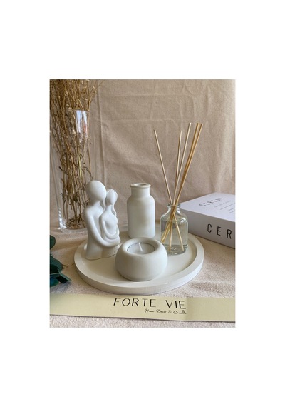 Dekoratif Minimal Vazo, Sarılan Sevgili Tealight Mum Ve Bebek Pudralı Oda Kokusu Seti