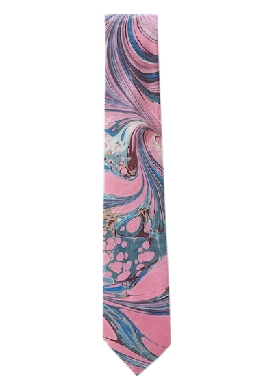 Elifebru Exclusive Handicrafts Ebru Sanatı El Yapımı Pembe Kahve Mavi İpek Kravat Ikr 152 Çok Renkli