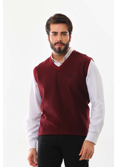 Pelikan Erkek V Yaka Desenli Süveter 7612 Kiremit