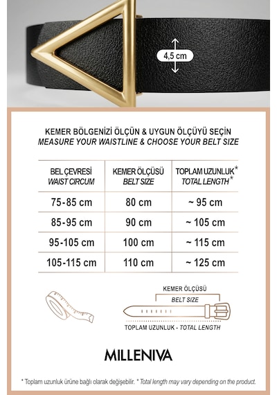 Milleniva Üçgen Gold Tokalı Kalın Kadın Kemer 4.5 Cm Siyah