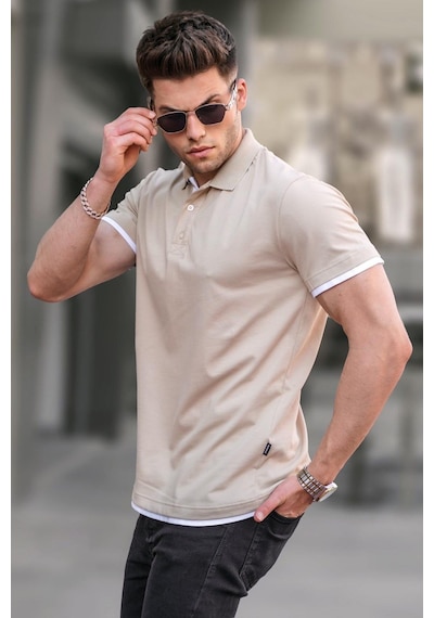 Madmext Bej Basic Polo Yaka Tişört 5885-Bej