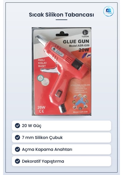 Sıcak Silikon Tabancası 20 W İnce Gövdeli 7 Mm Çubuklu Dekoratif