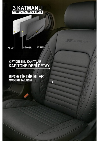 İstanbul Serisi Deri Oto Koltuk Kılıfı Peugeot 206-207-208-306-307-407- Uyumlu