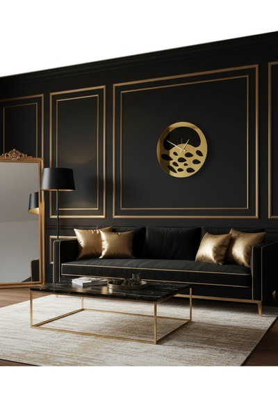 Nova Model Ahşap Üzeri Akrilik Duvar Saati 50 X 50 Cm Sessiz Mekanizma Gold Siyah Renk