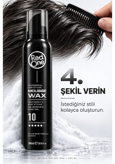 Redone Profesyonel Hair Styling Mousse Wax Ultra Strong Hold No:10 & Ultra Güçlü Tutuşlu Köpük Wax 300 Ml
