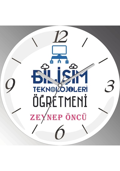 Kişiye Özel Bilişim Teknolojieri Öğretmeni Çap 30cm Sessiz Akar Bombeli Gerçek Cam Duvar Saati Siyah