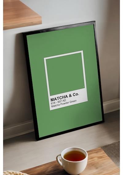 Pantone Matcha Yeşili Siyah Ahşap Çerçeveli Poster, Dekoratif Duvar Tablosu