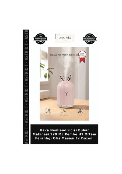 Hava Nemlendiricisi Buhar Makinesi 220 Ml Pembe H1 Ortam Ferahlığı Ofis Masası Ev Düzeni