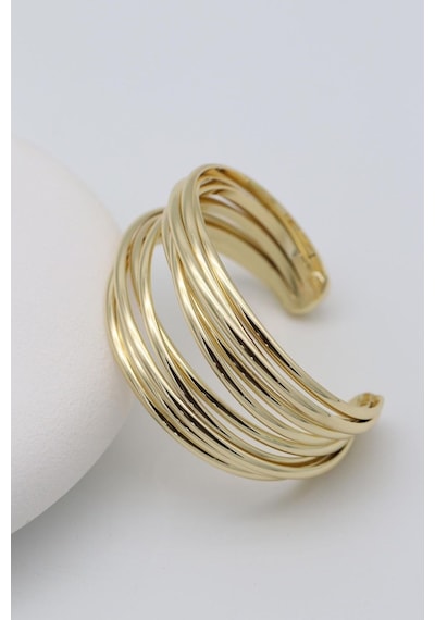 Kadın 14k Kaplama Gold Çoklu Şerit Çelik Kelepçe Bileklik Çok Renkli