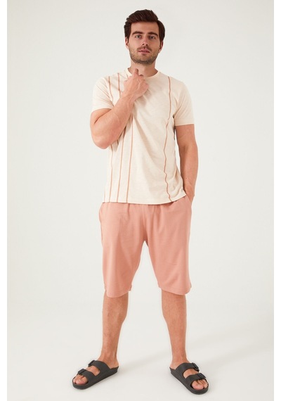 Arnetta 2509 Kısa Kol Bermuda Şort Erkek Pijama Takım Buğday Bej