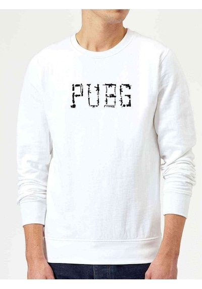 Pubg Baskılı Beyaz Erkek Örme Sweatshirt (528626417)
